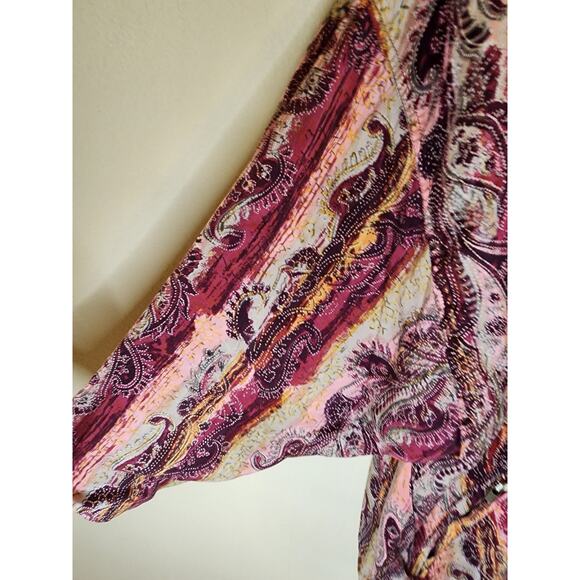 NEW CONCEPTS 100% Silk Red Paisley 90s Style Print Zip Up Jacket Womens XL - Picture 8 of 9